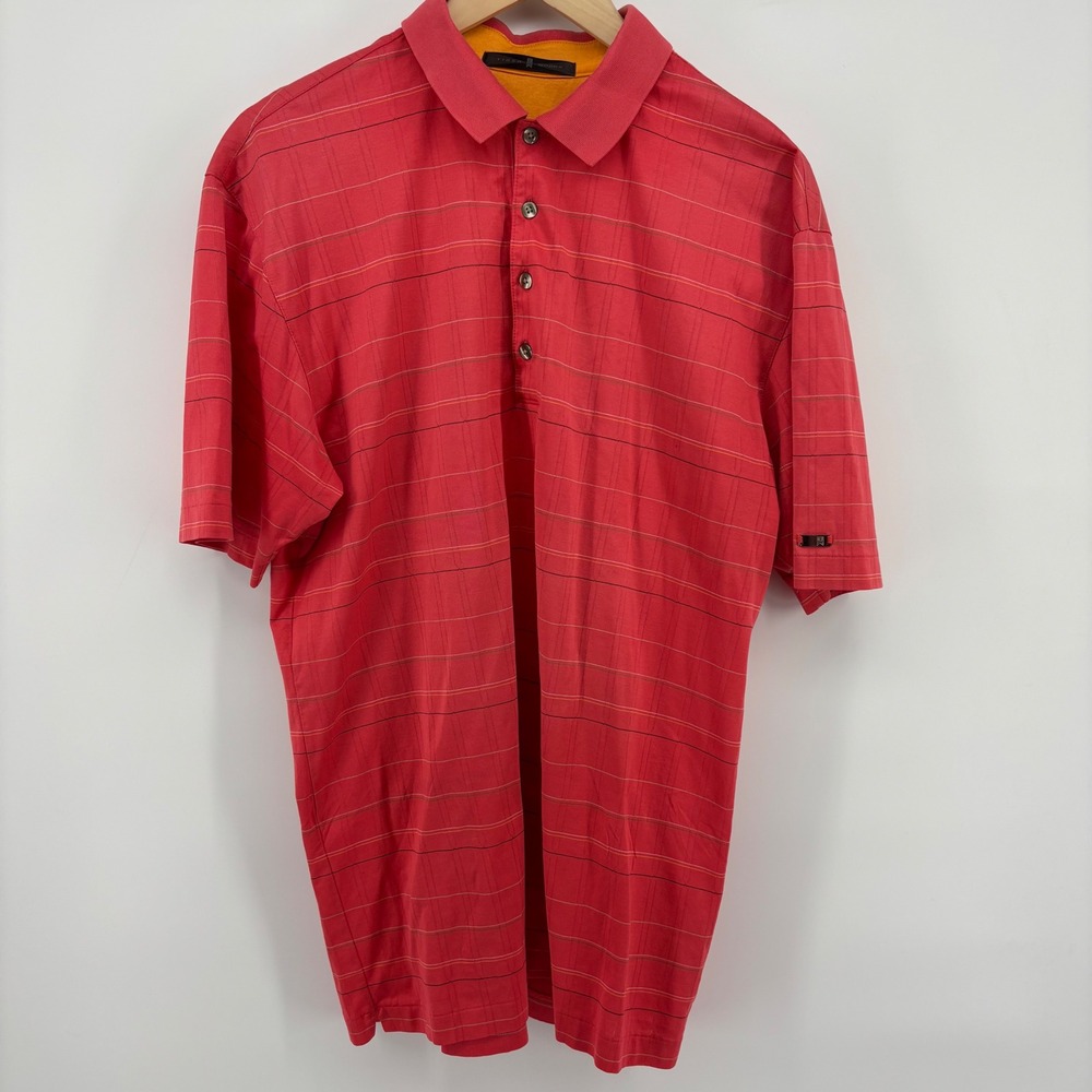 Tiger Woods Polo Shirt Mens Large Red Striped Cotton Short Sleeve Golfcore - Picture 8 of 9